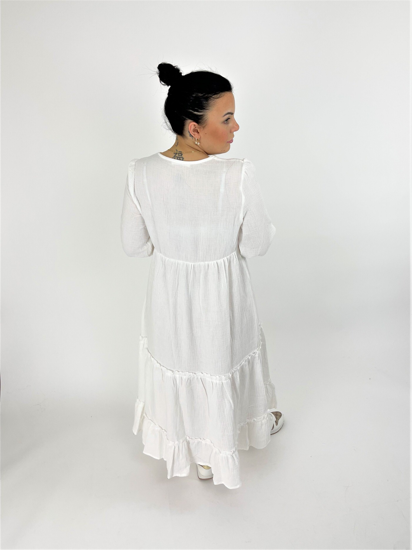 Langes, weißes Musselin Boho Kleid, Miina Fashion Onlineshop
