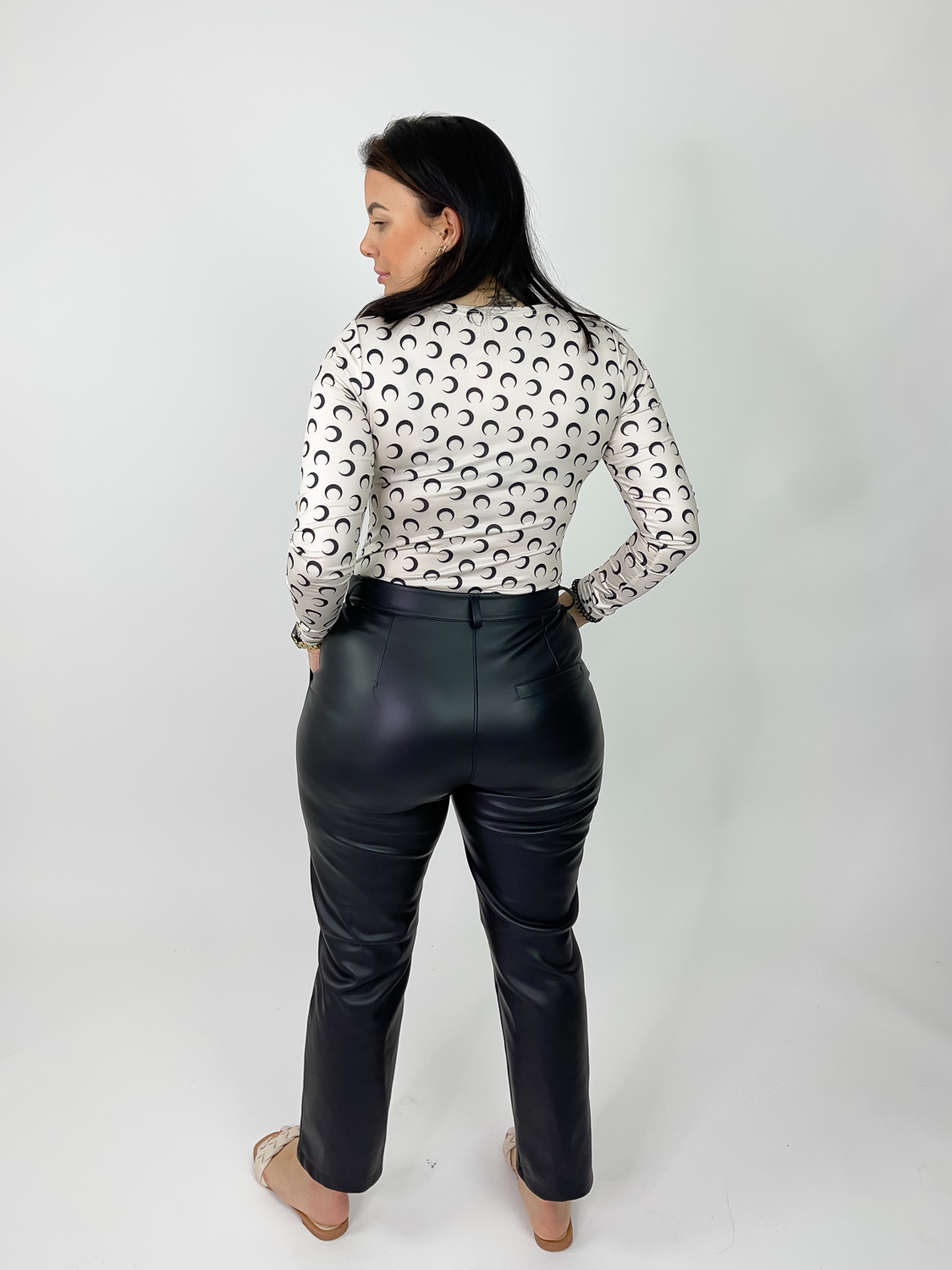 Langarmbody mit Mondprint in Offwhite, Miina Fashion Onlineshop